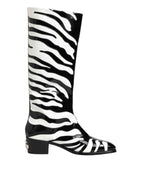 Dolce & Gabbana Black White Zebra Over The Calf Boots Shoes