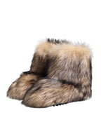 Dolce & Gabbana Brown Faux Skim Ski Fur Men Short Boots Shoes