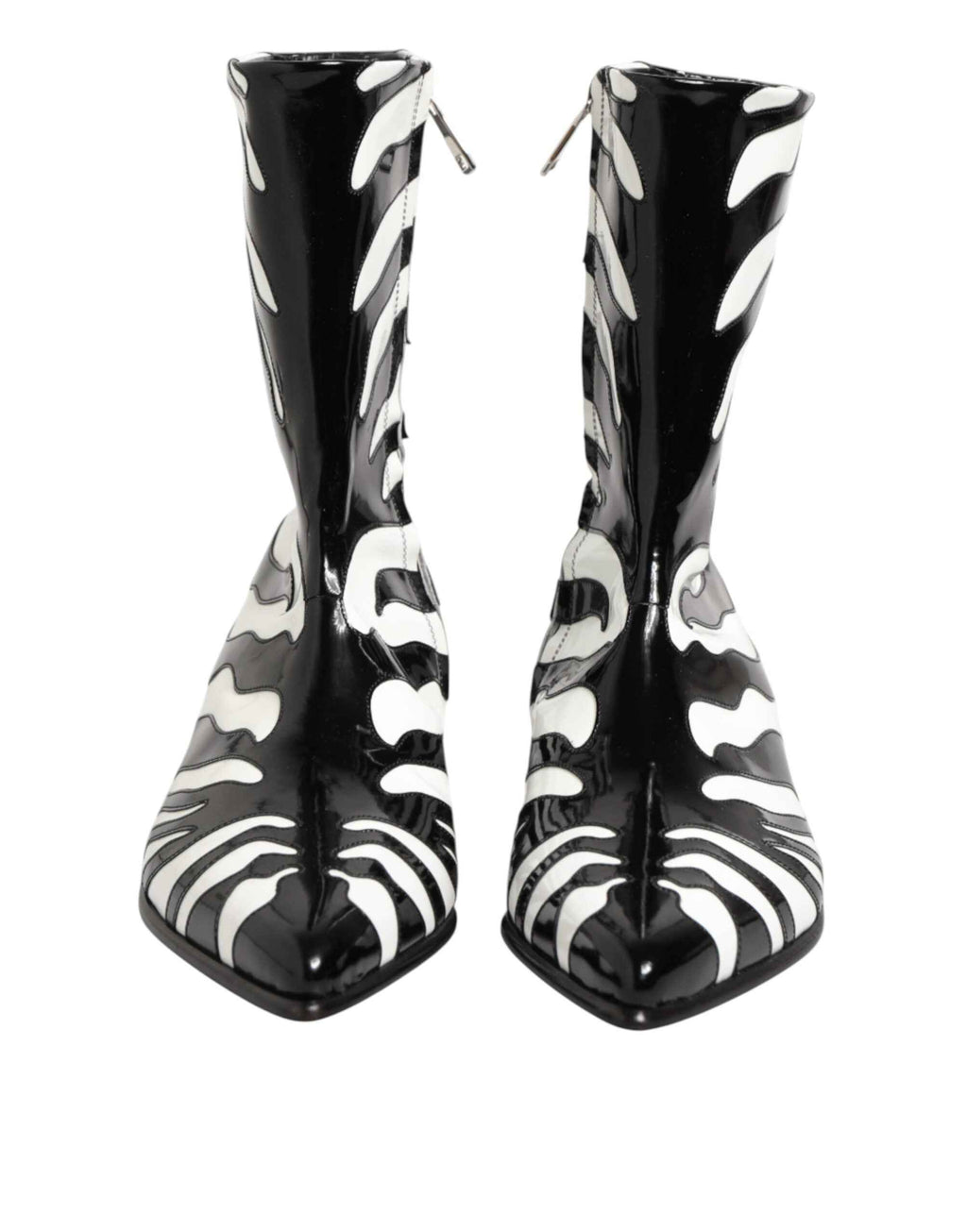 Dolce & Gabbana Black White Zebra Leather Mid Calf Boots Shoes