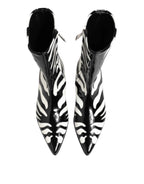 Dolce & Gabbana Black White Zebra Leather Mid Calf Boots Shoes