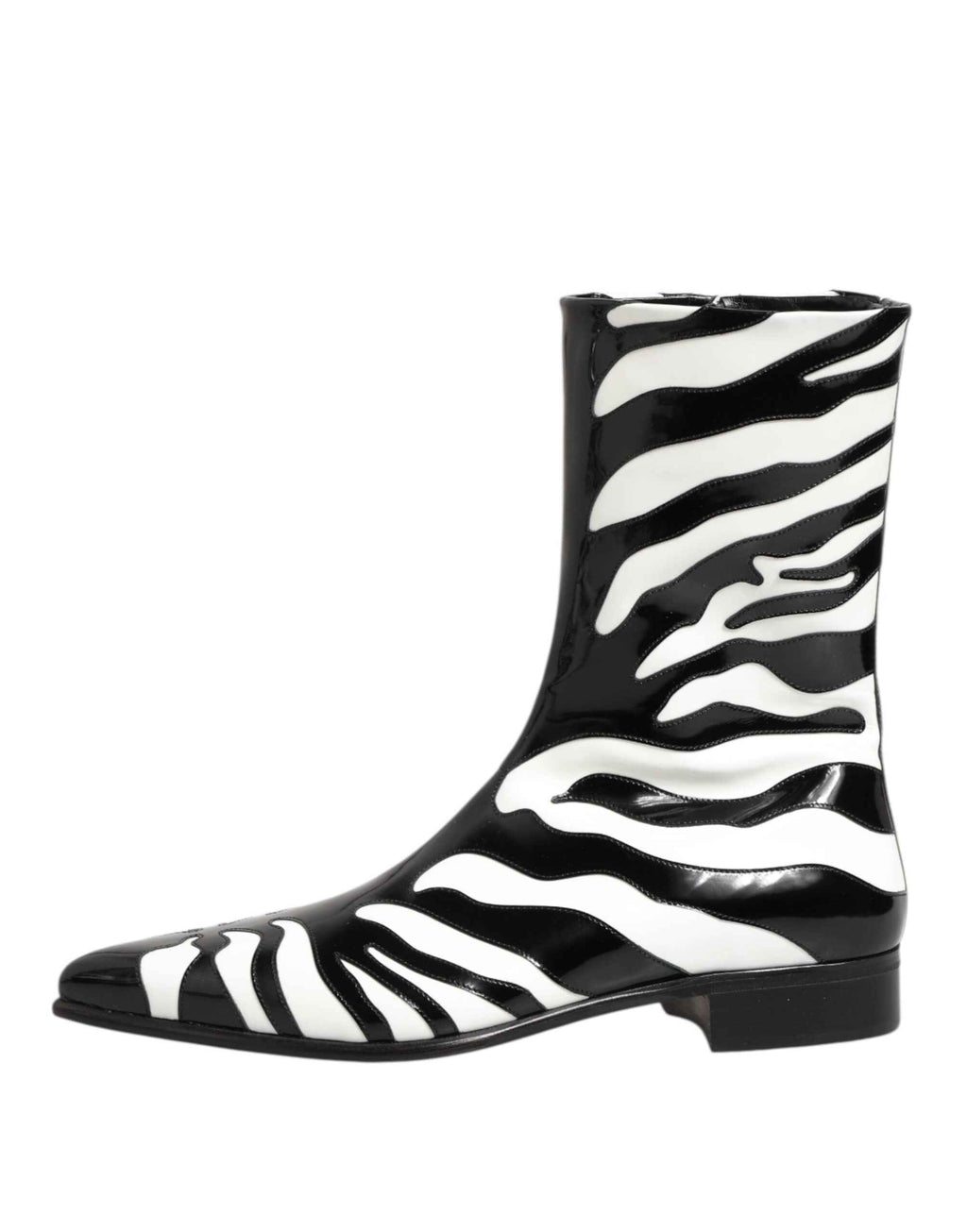 Dolce & Gabbana Black White Zebra Leather Mid Calf Boots Shoes