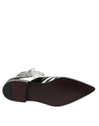 Dolce & Gabbana Black White Zebra Leather Mid Calf Boots Shoes