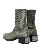 Dolce & Gabbana Gray Cotton Velvet Mid Calf Short Boots Shoes
