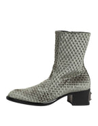 Dolce & Gabbana Gray Cotton Velvet Mid Calf Short Boots Shoes