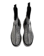 Dolce & Gabbana Black Crystal Strass Mid Calf Short Boots  Shoes