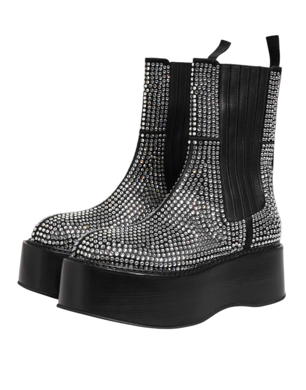 Dolce & Gabbana Black Crystal Strass Mid Calf Short Boots  Shoes