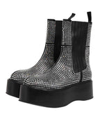 Dolce & Gabbana Black Crystal Strass Mid Calf Short Boots  Shoes