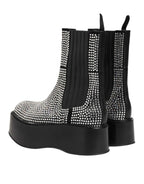 Dolce & Gabbana Black Crystal Strass Mid Calf Short Boots  Shoes