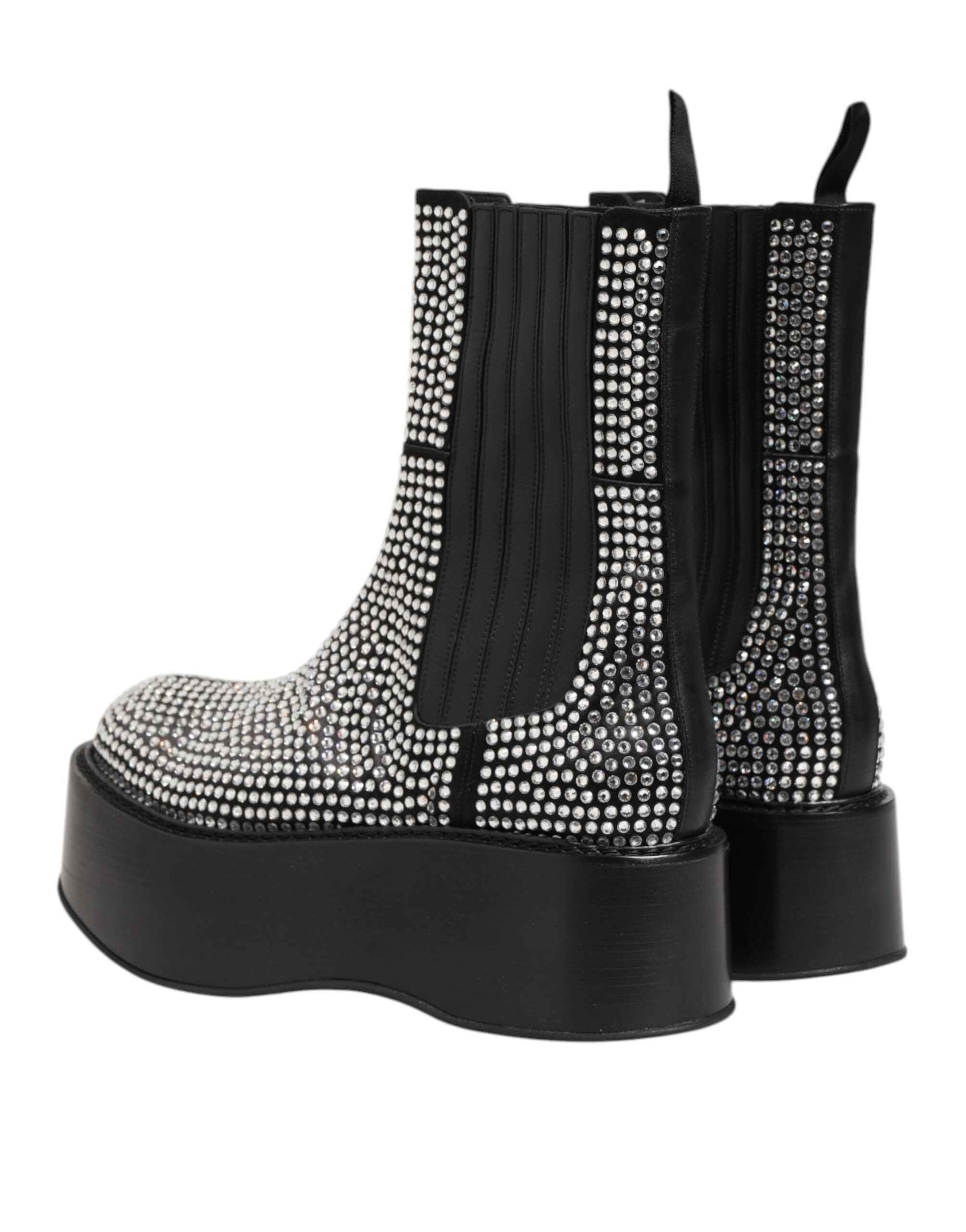 Dolce & Gabbana Black Crystal Strass Mid Calf Short Boots  Shoes