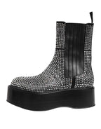 Dolce & Gabbana Black Crystal Strass Mid Calf Short Boots  Shoes
