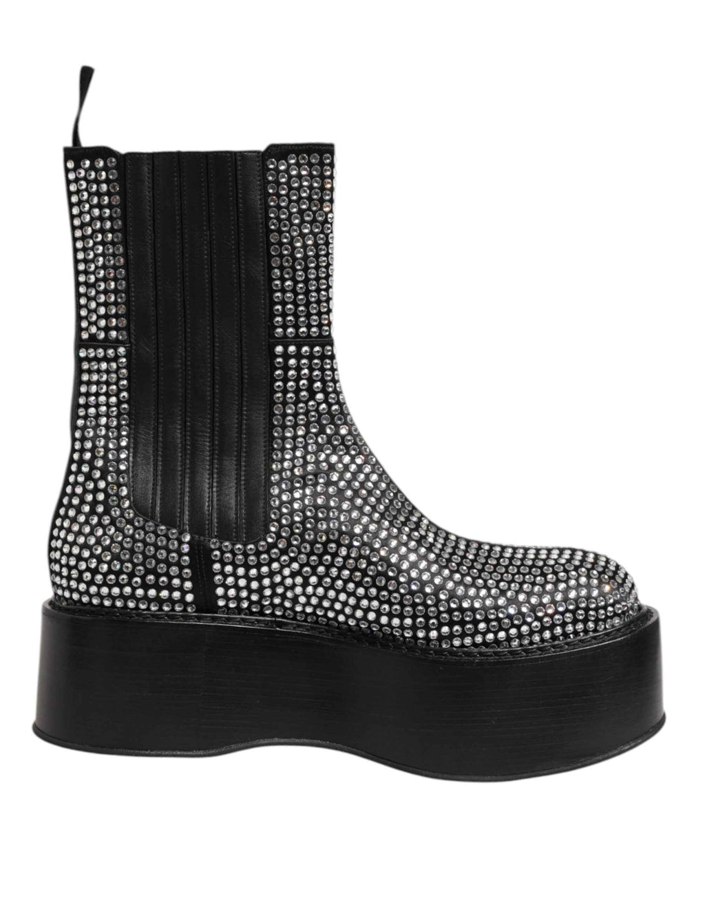 Dolce & Gabbana Black Crystal Strass Mid Calf Short Boots  Shoes