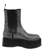 Dolce & Gabbana Black Crystal Strass Mid Calf Short Boots  Shoes