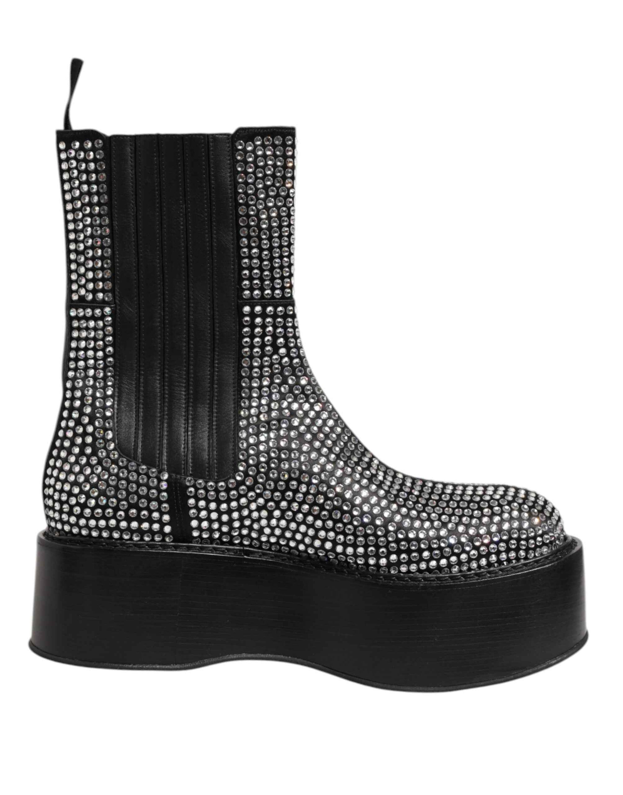 Dolce & Gabbana Black Crystal Strass Mid Calf Short Boots  Shoes