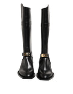 Dolce & Gabbana Black Logo Plaque Over The Calf Boot Shoes