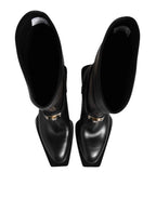 Dolce & Gabbana Black Logo Plaque Over The Calf Boot Shoes