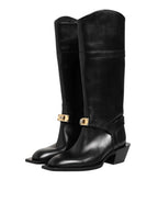 Dolce & Gabbana Black Logo Plaque Over The Calf Boot Shoes