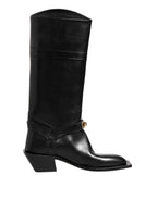 Dolce & Gabbana Black Logo Plaque Over The Calf Boot Shoes
