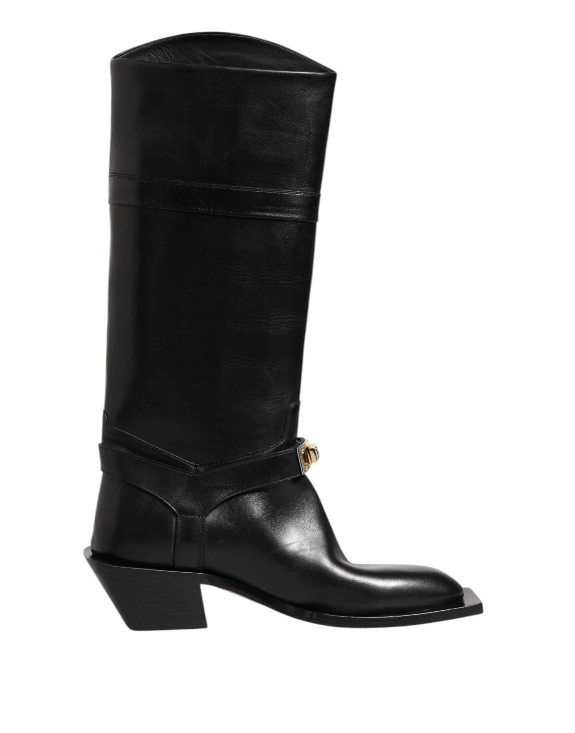 Dolce & Gabbana Black Logo Plaque Over The Calf Boot Shoes
