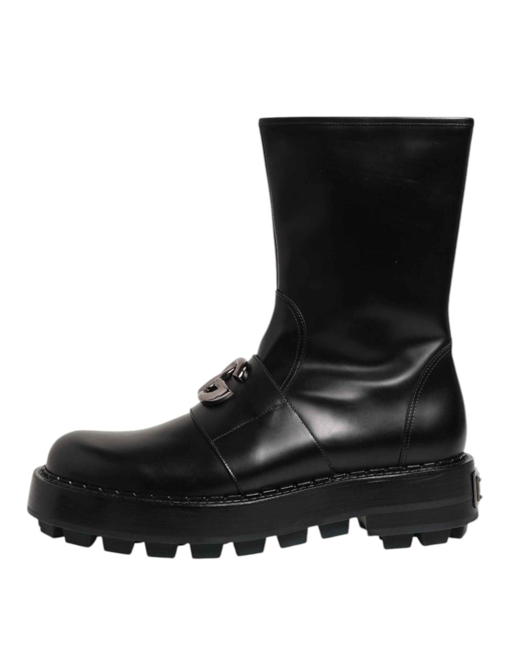 Dolce & Gabbana Black Logo Plaque Mid Calf Biker Boots Shoes