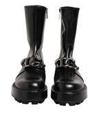 Dolce & Gabbana Black Logo Plaque Mid Calf Biker Boots Shoes