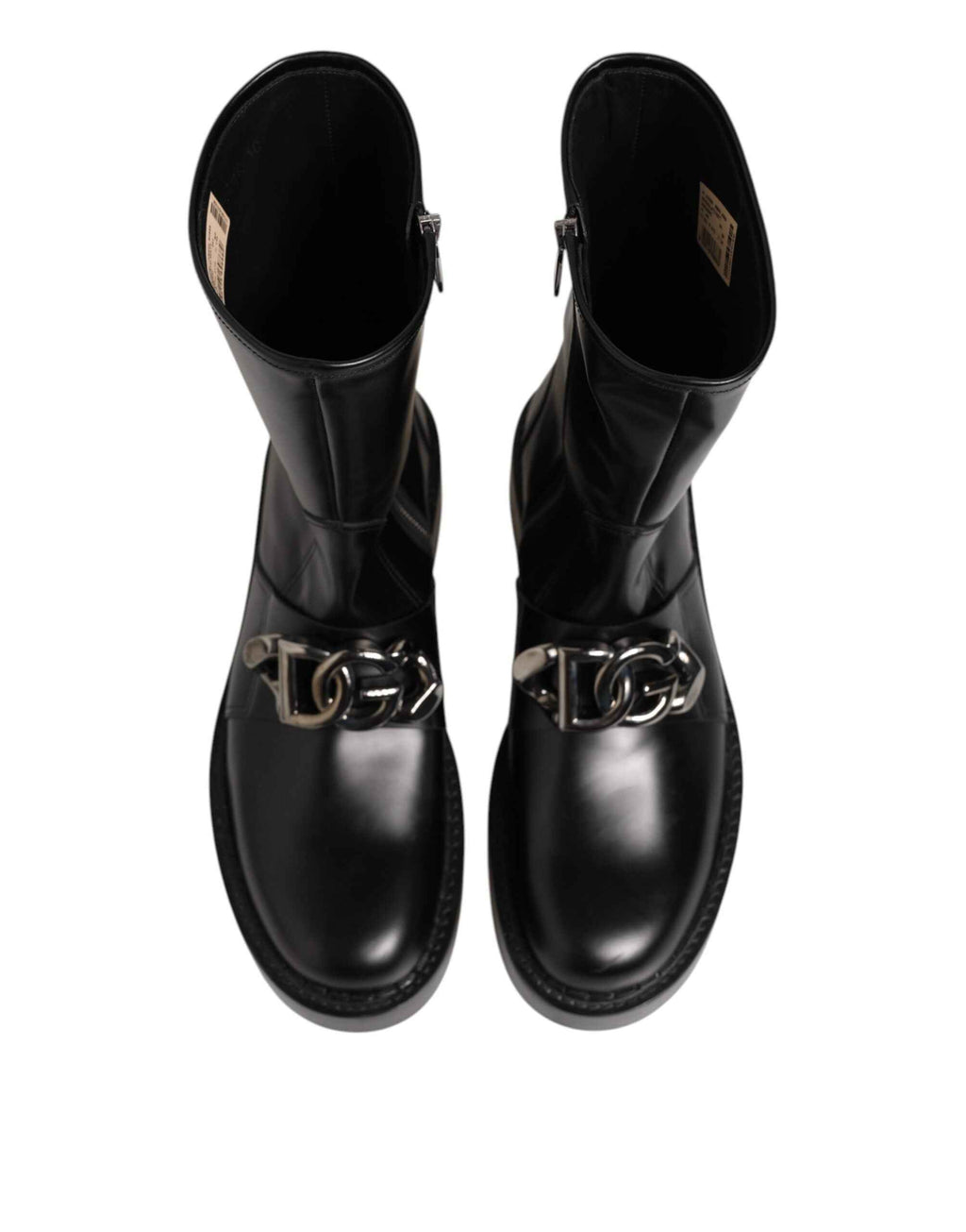 Dolce & Gabbana Black Logo Plaque Mid Calf Biker Boots Shoes