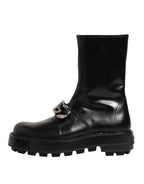 Dolce & Gabbana Black Logo Plaque Mid Calf Biker Boots Shoes