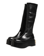 Dolce & Gabbana Black Logo Plaque Over The Calf Boots Shoes