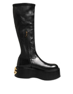 Dolce & Gabbana Black Logo Plaque Over The Calf Boots Shoes