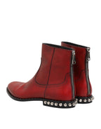 Dolce & Gabbana Red Studded Chelsea Short Ankle Boots Shoes