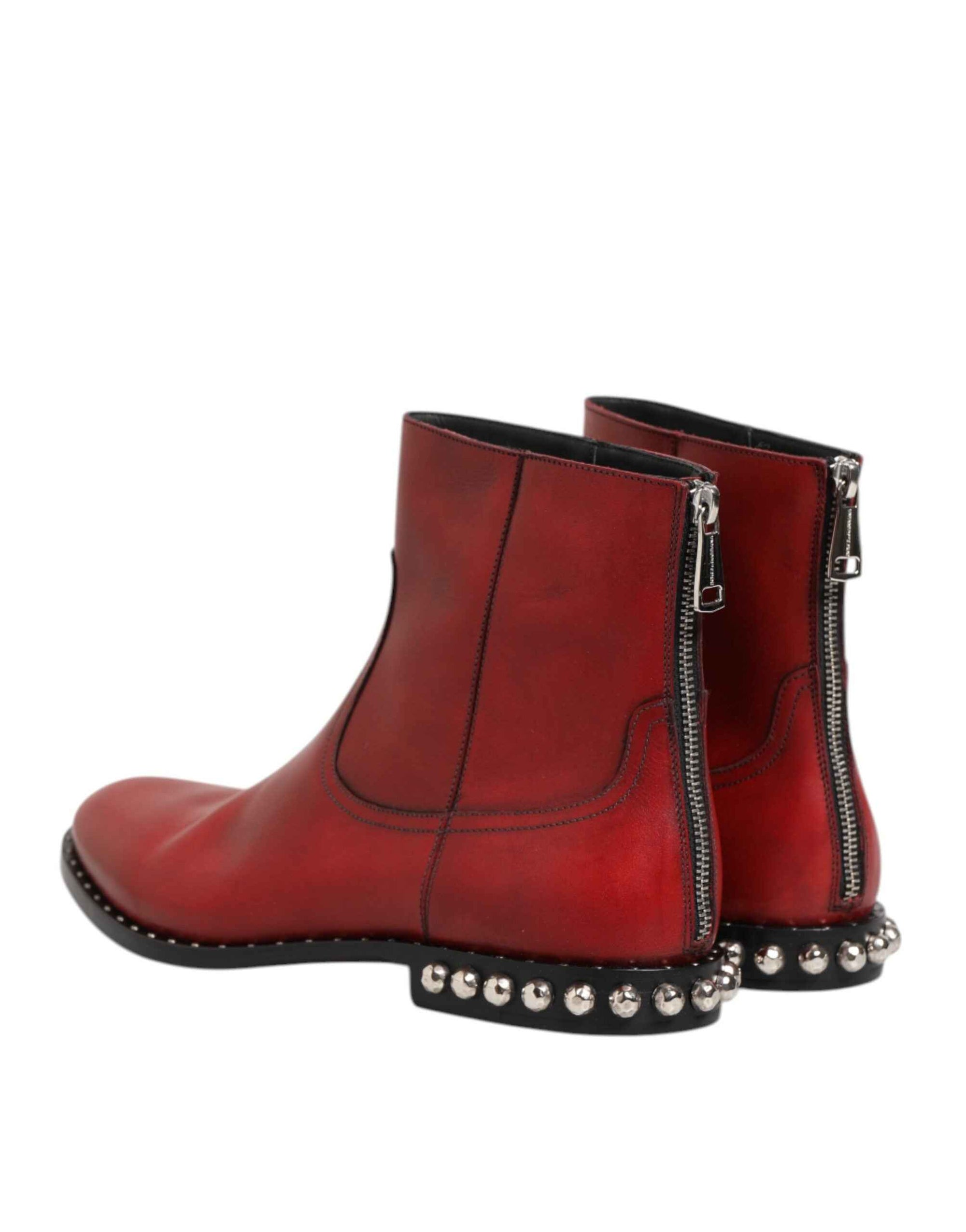 Dolce & Gabbana Red Studded Chelsea Short Ankle Boots Shoes