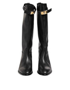 Dolce & Gabbana Black Logo Plaque Over The Calf Boots Shoes