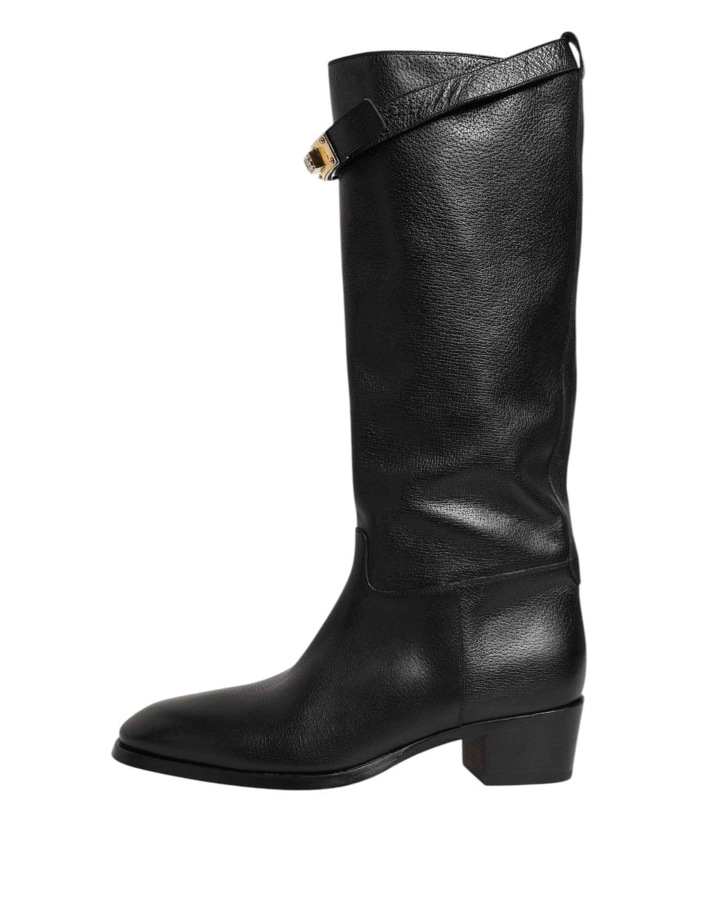 Dolce & Gabbana Black Logo Plaque Over The Calf Boots Shoes