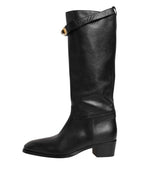 Dolce & Gabbana Black Logo Plaque Over The Calf Boots Shoes