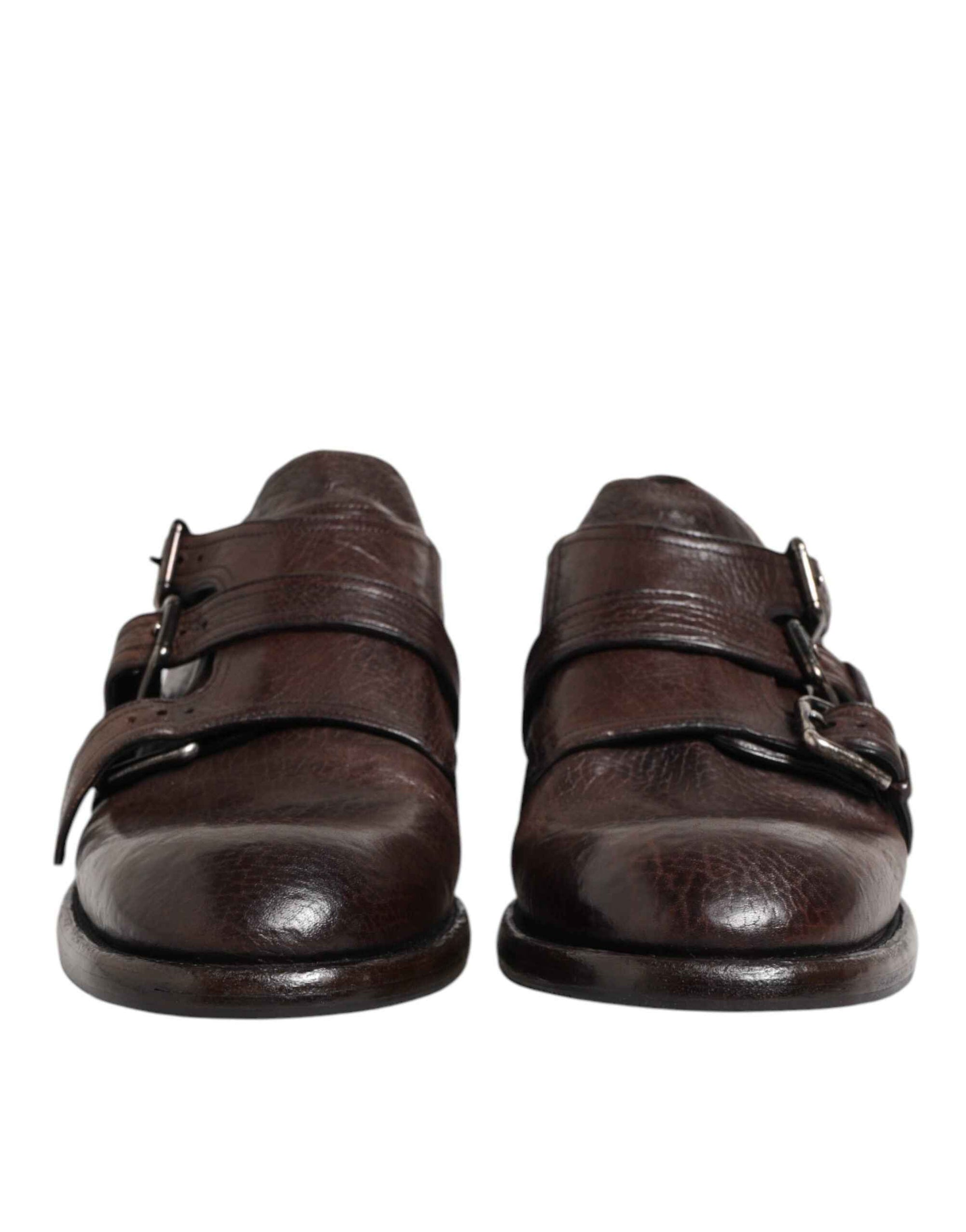 Dolce & Gabbana Brown Leather Monk Strap Formal Derby Shoes