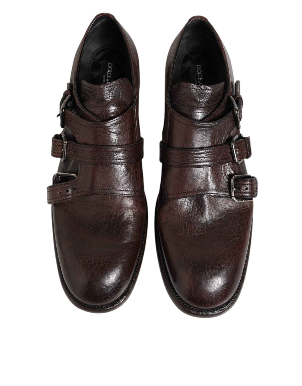 Dolce & Gabbana Brown Leather Monk Strap Formal Derby Shoes