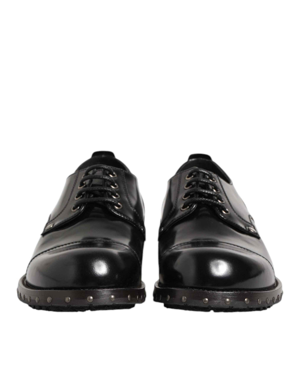 Dolce & Gabbana Black Leather Studded Men Formal Derby Shoes
