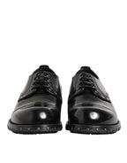 Dolce & Gabbana Black Leather Studded Men Formal Derby Shoes