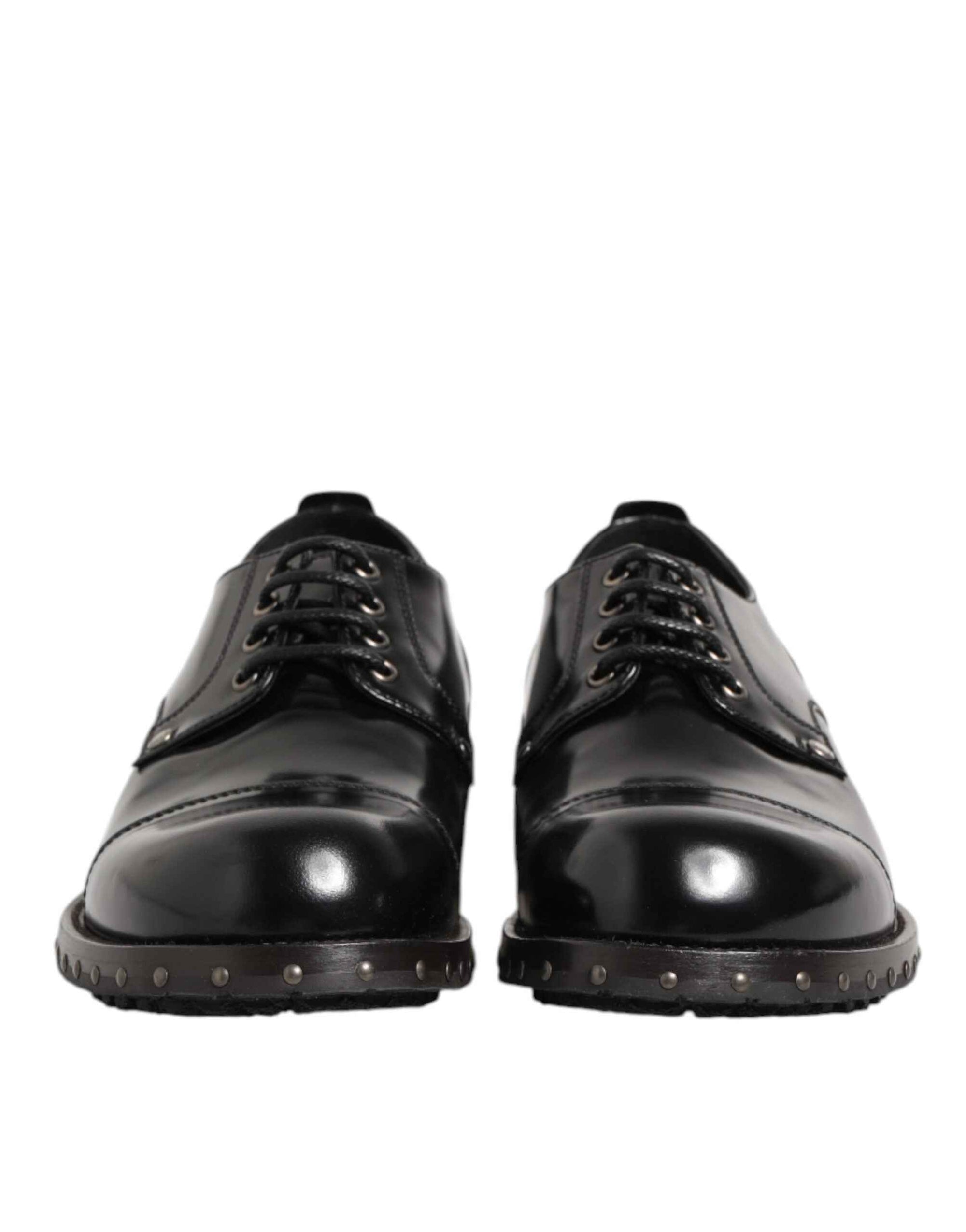 Dolce & Gabbana Black Leather Studded Men Formal Derby Shoes