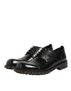 Dolce & Gabbana Black Leather Studded Men Formal Derby Shoes