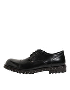 Dolce & Gabbana Black Leather Studded Men Formal Derby Shoes