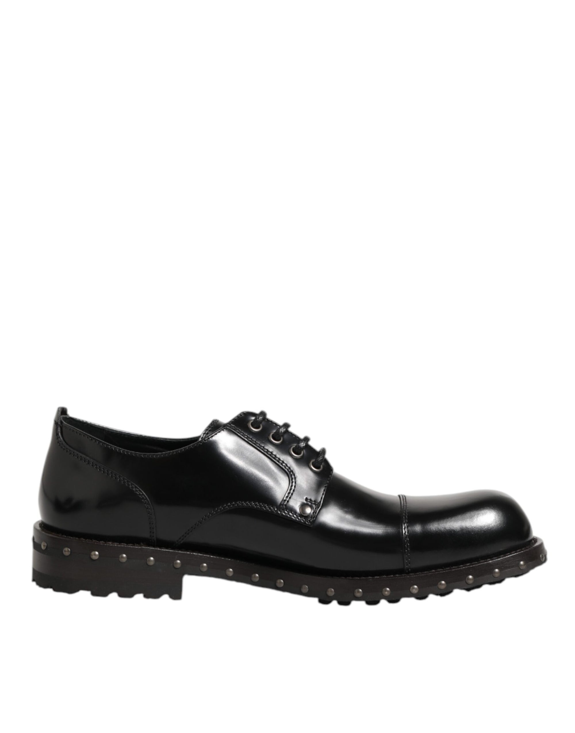 Dolce & Gabbana Black Leather Studded Men Formal Derby Shoes
