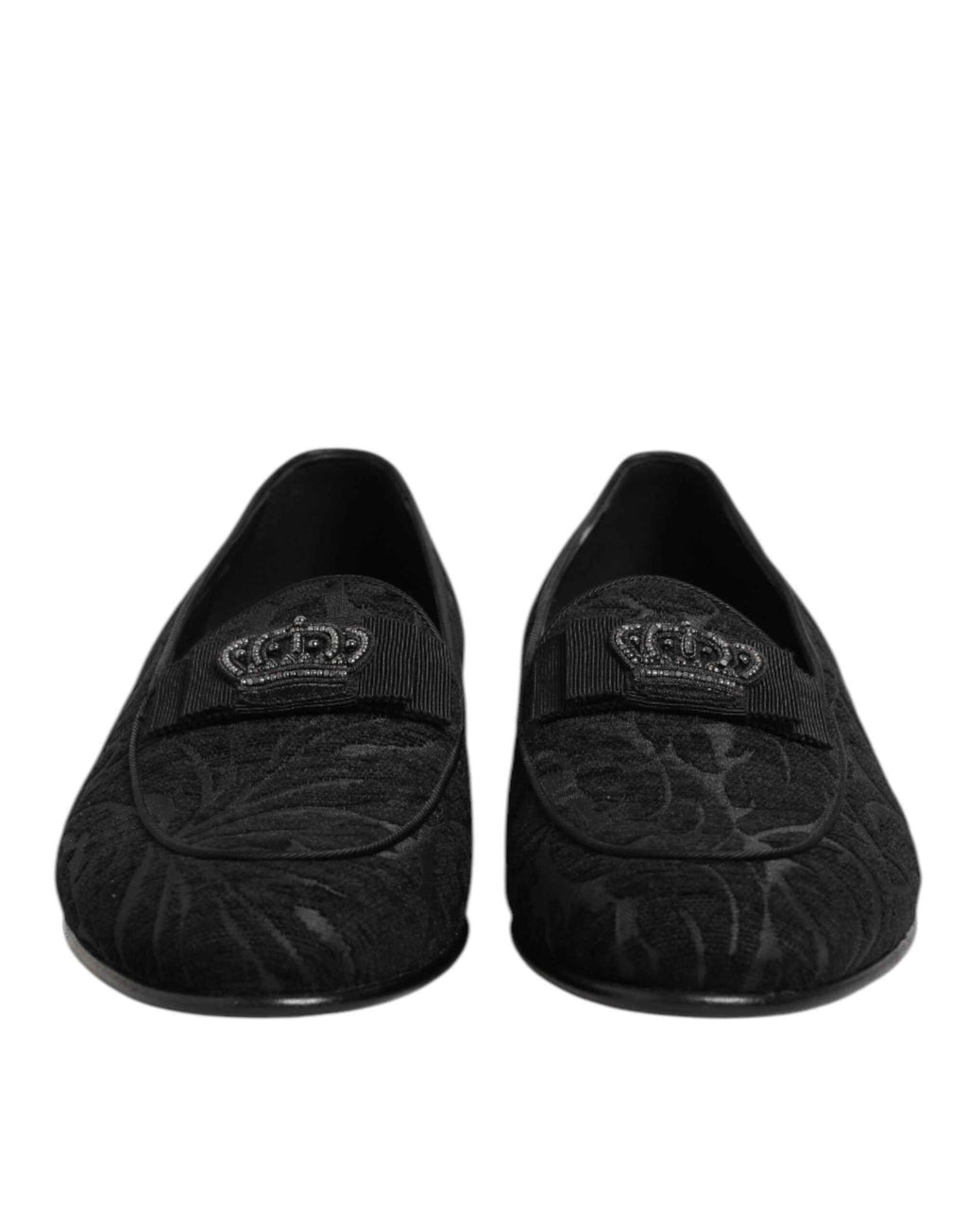Dolce & Gabbana Black Brocade Crown Loafers Dress Shoes