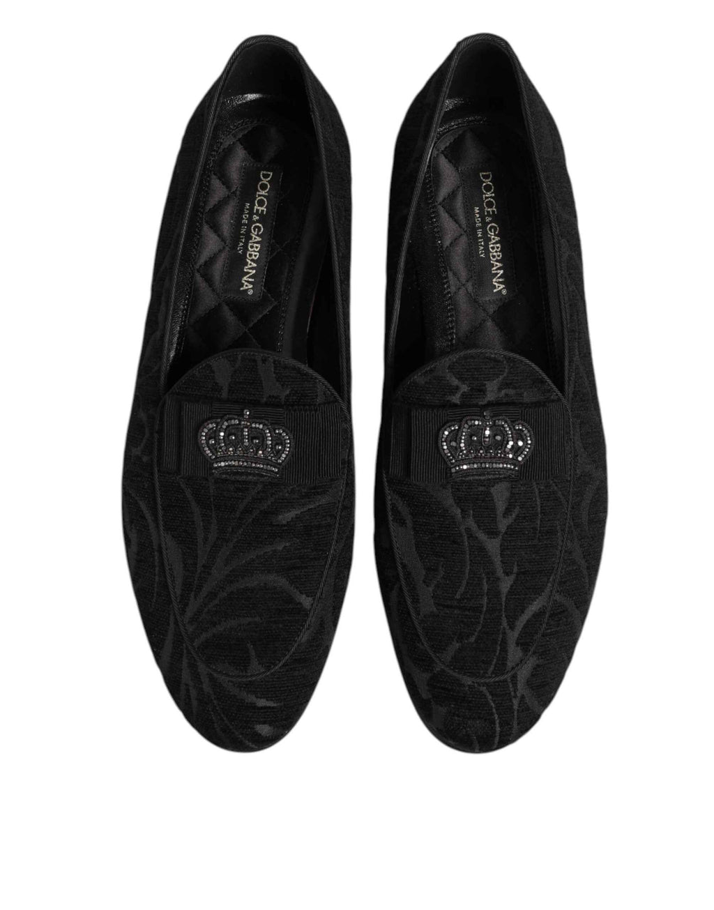 Dolce & Gabbana Black Brocade Crown Loafers Dress Shoes