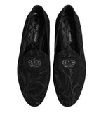 Dolce & Gabbana Black Brocade Crown Loafers Dress Shoes