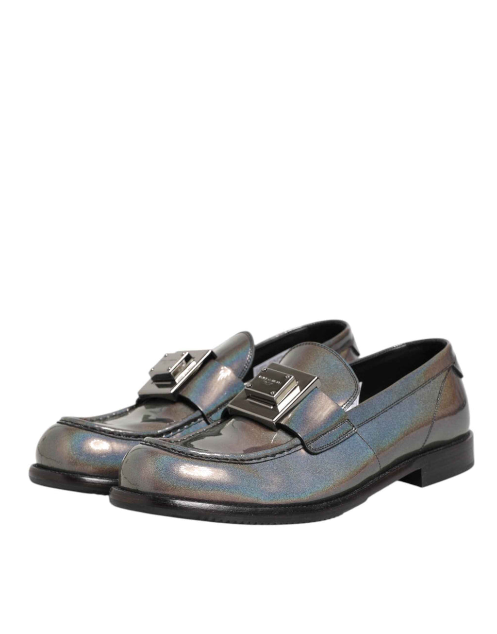 Dolce & Gabbana Metallic Silver Logo Slip On Men Dress Shoes