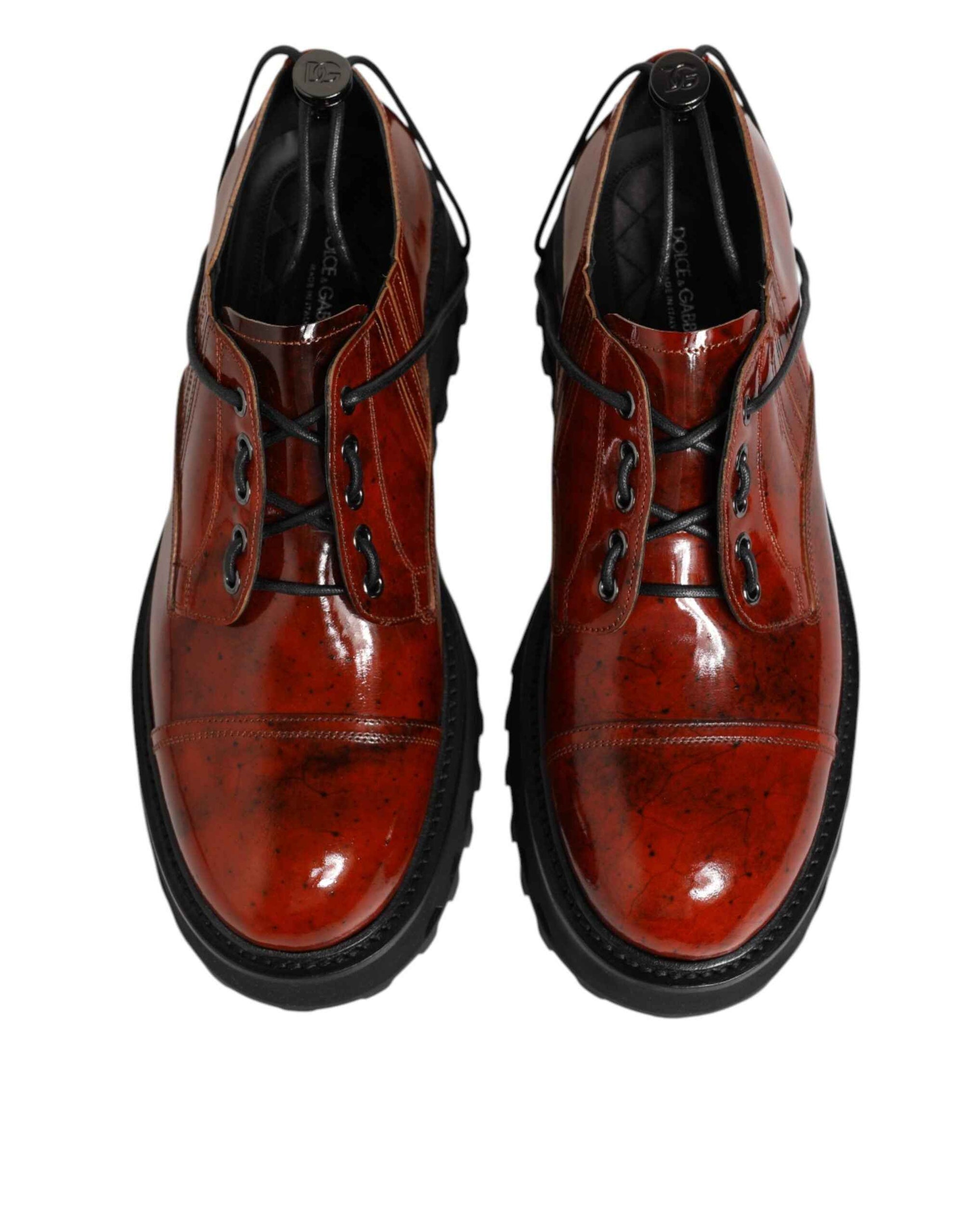 Dolce & Gabbana Brown Red Leather Lace Up Derby Dress Shoes