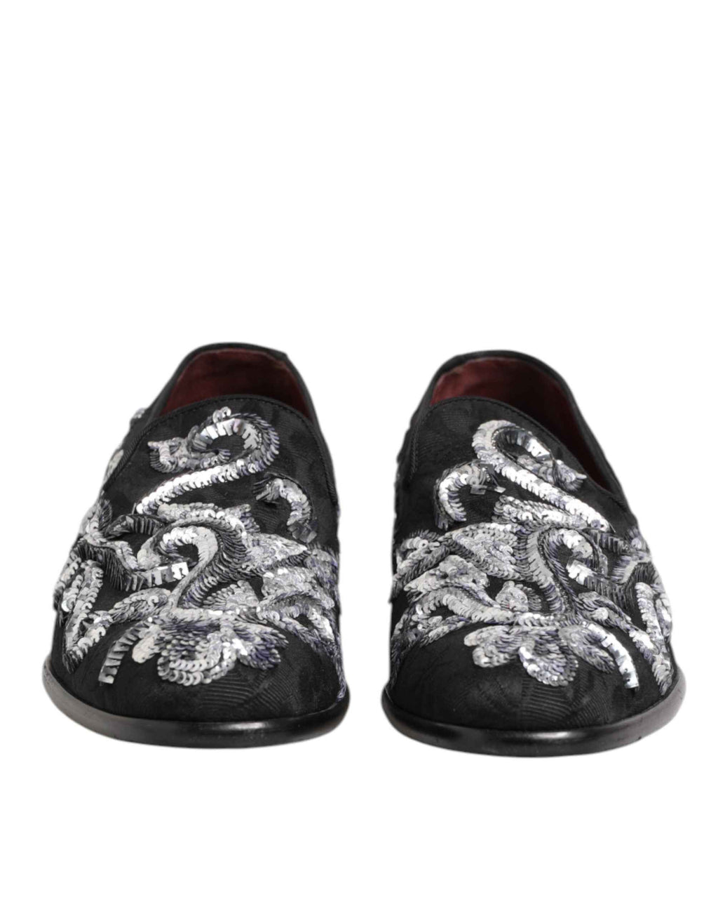 Dolce & Gabbana Black Silver Sequined Loafers Men Dress Shoes