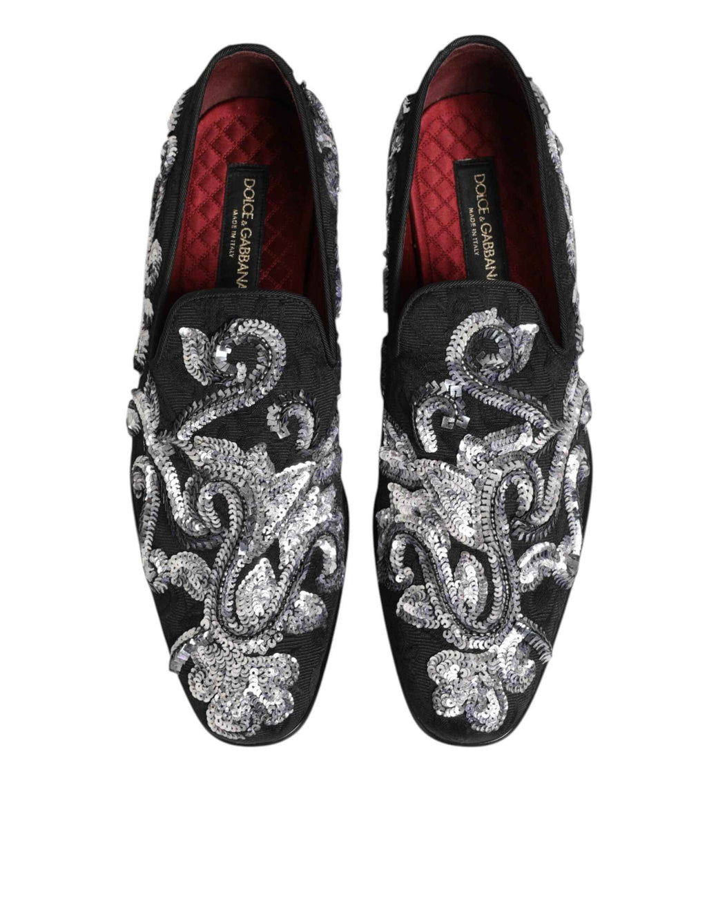 Dolce & Gabbana Black Silver Sequined Loafers Men Dress Shoes