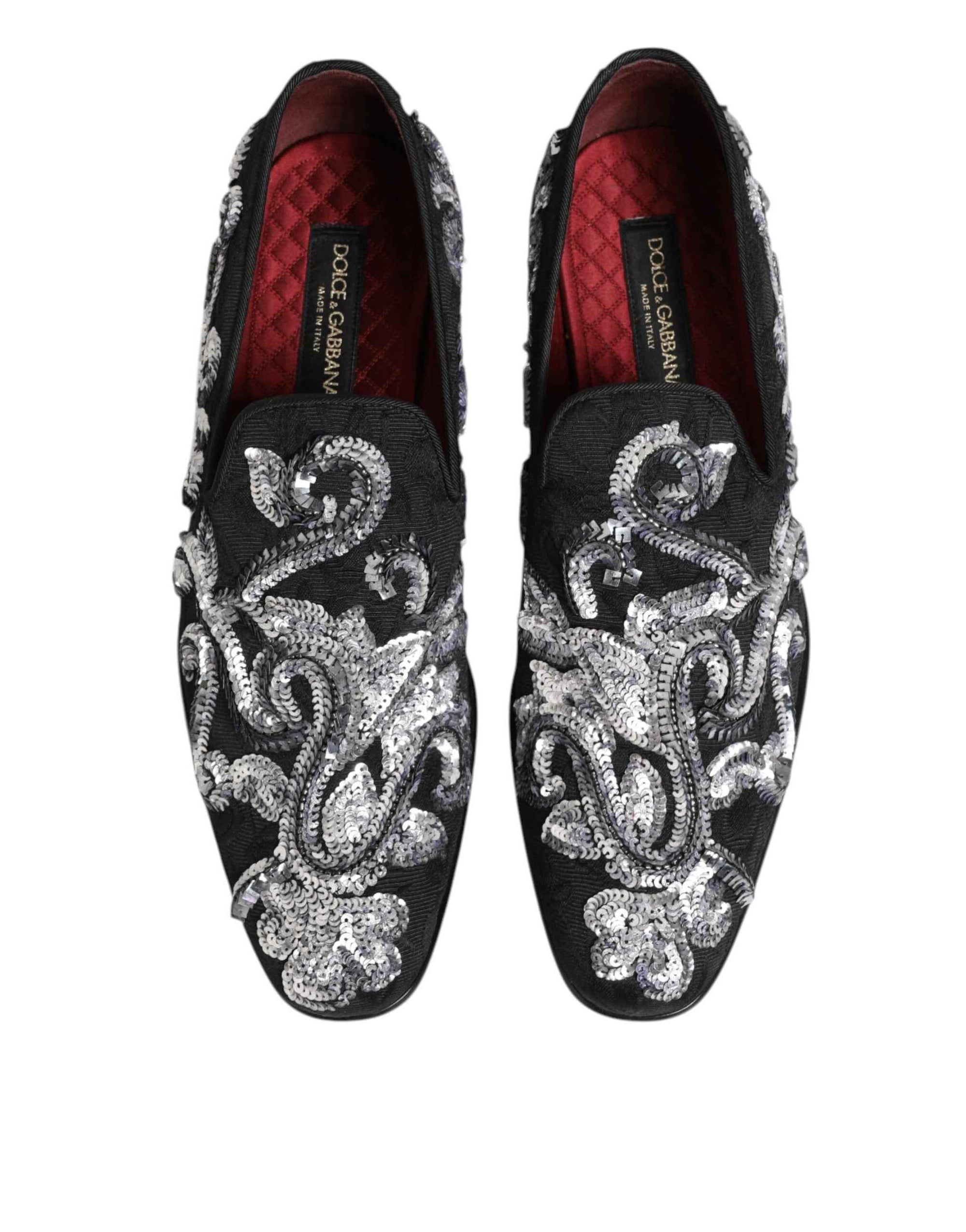 Dolce & Gabbana Black Silver Sequined Loafers Men Dress Shoes