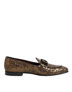 Dolce & Gabbana Gold Sequined Slip On Loafers Men Dress Shoes